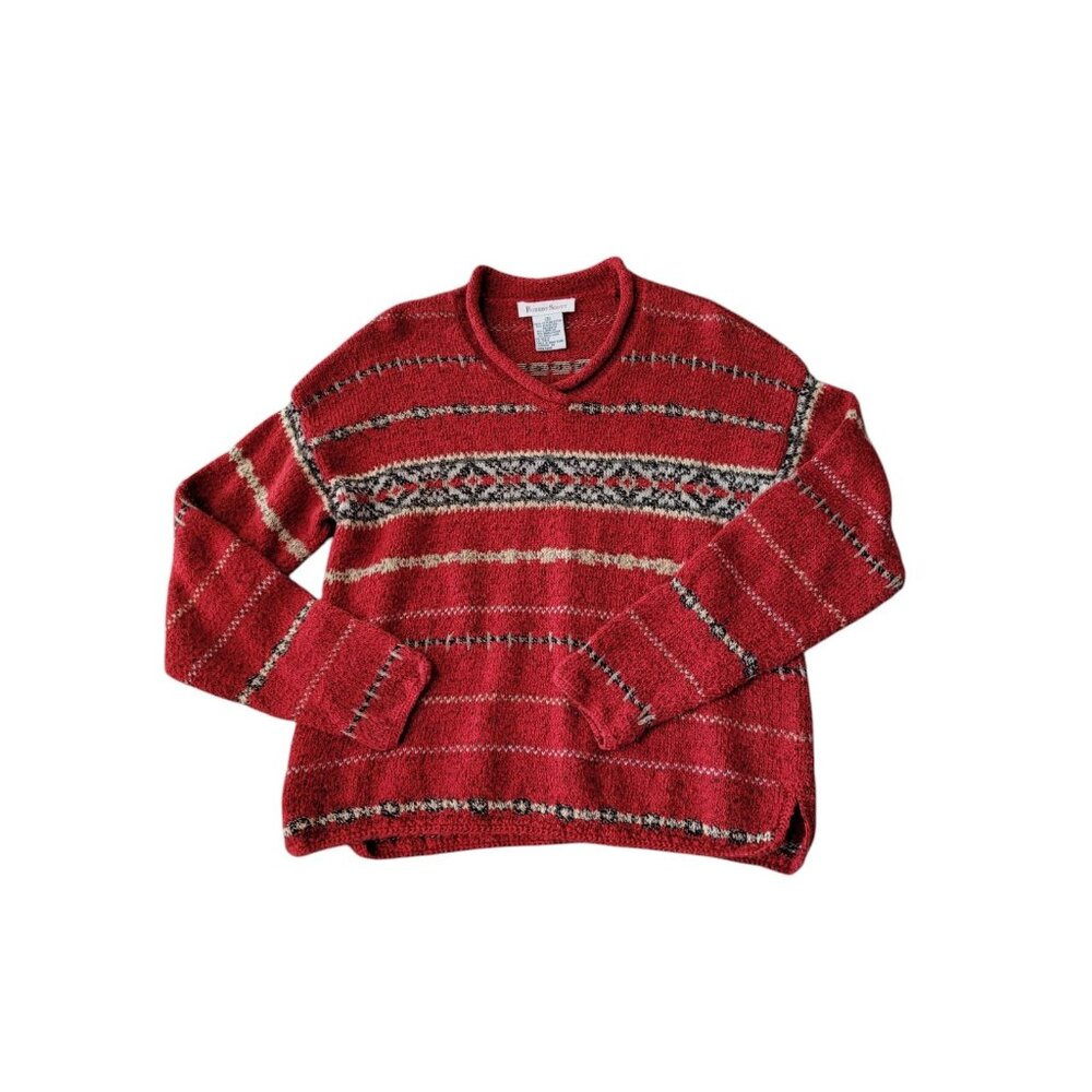 Vtg Robert Scott Sweater Womens S Knit Pullover V Neck Red Long‎ Sleeve